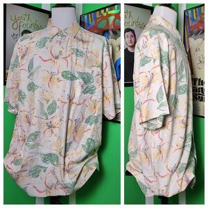 Tommy Bahama 100% Silk Floral Camp Shirt XL Tall Multi-Color Hawaiian Aloha